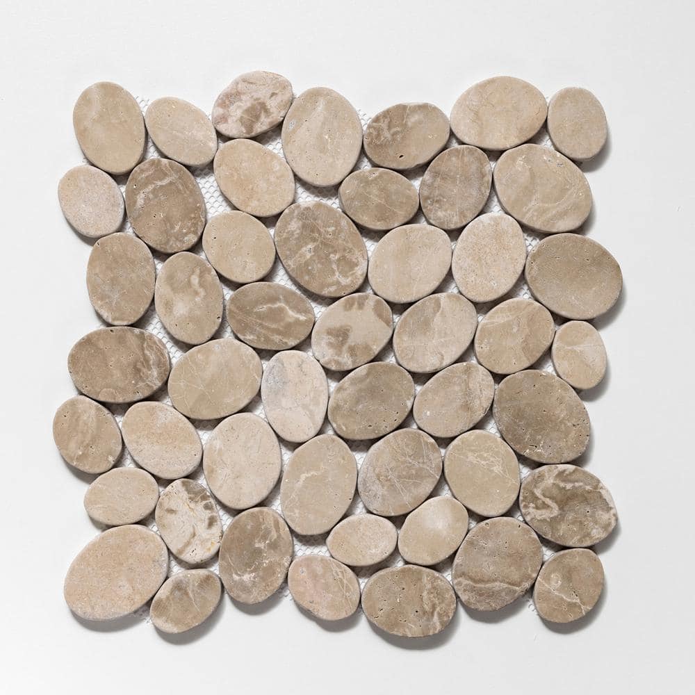 Tan Tumbled Marble Pebble Mosaic Tile for Walls and Floors