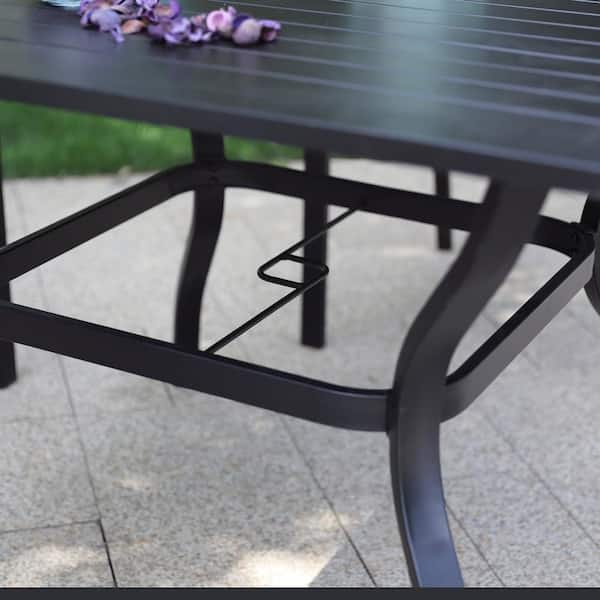 PHI VILLA Outdoor 37" Metal Slat Square Patio Dining Table with Umbrella Hole 