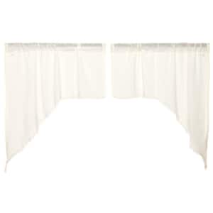 Tobacco Cloth 36 in. W x 36 in. L Cotton Sheer Fringed Edge Rod Pocket Farmhouse Swag Valance in Antique White Pair