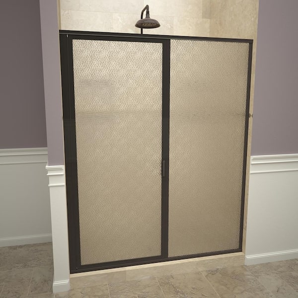 Redi Swing 1100 Series 46 in. W x 68-5/8 in. H Framed Swing Shower Door in Oil Rubbed Bronze with Pull Handle and Obscure Glass