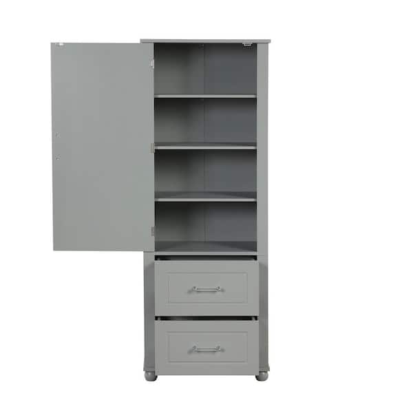 23 in. W x15. 9 in. D x61. 4 in. H Grey MDF Freestanding Linen Cabinet with Adjustable Shelf and Drawers in Grey Finish