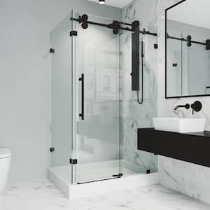 Winslow 36 in. L x 48 in. W x 79 in. H Frameless Sliding Rectangle Shower Enclosure Kit in Matte Black with Clear Glass