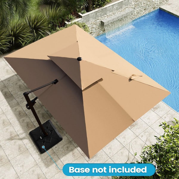 Crestlive Products 9 ft. x 12 ft. Double Top Heavy-Duty Frame Rectangular Cantilever Patio Umbrella in Tan