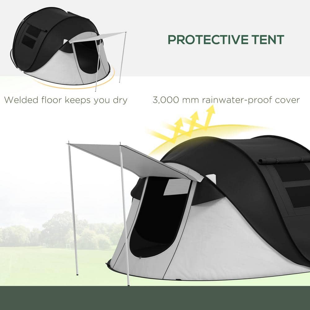 Black Three-Person Dome Camping Tent with Vestibule and Carry Bag