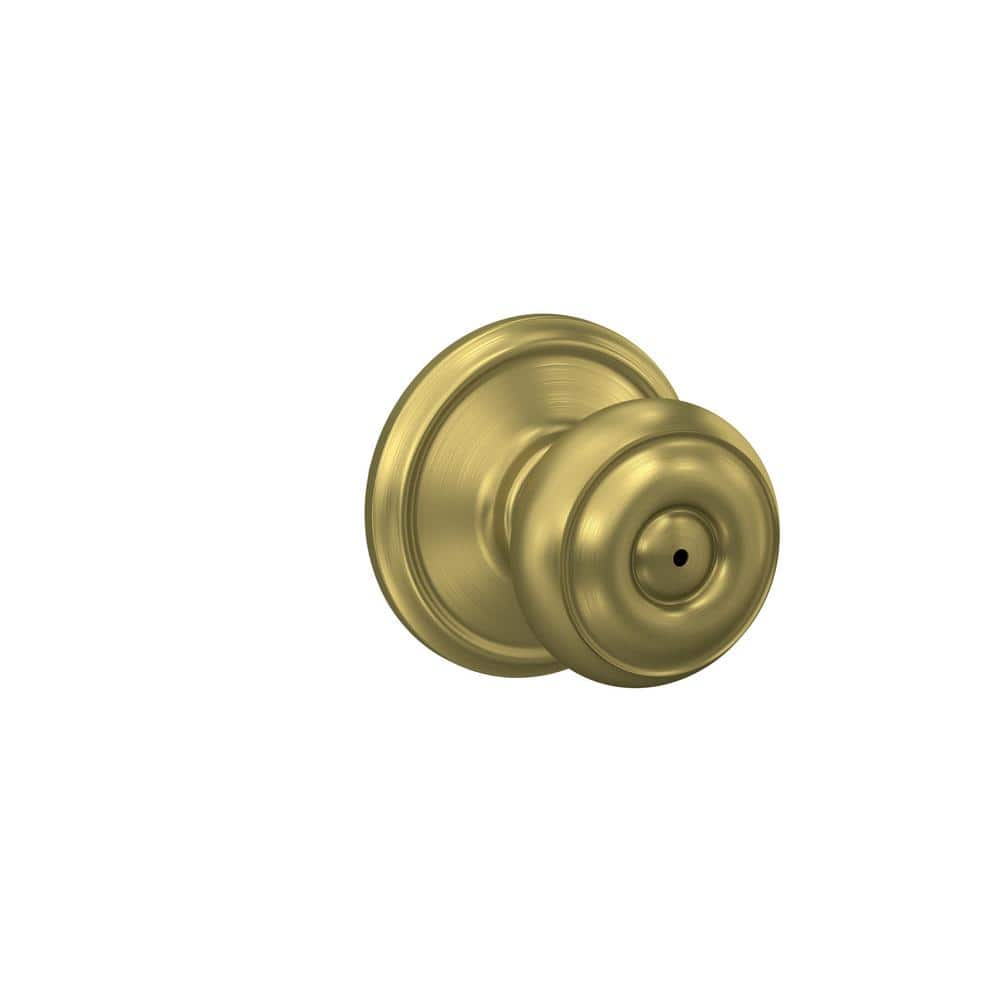 Schlage Bowery Satin Brass Privacy Knob with Collins Rose, F40BWE 608 COL