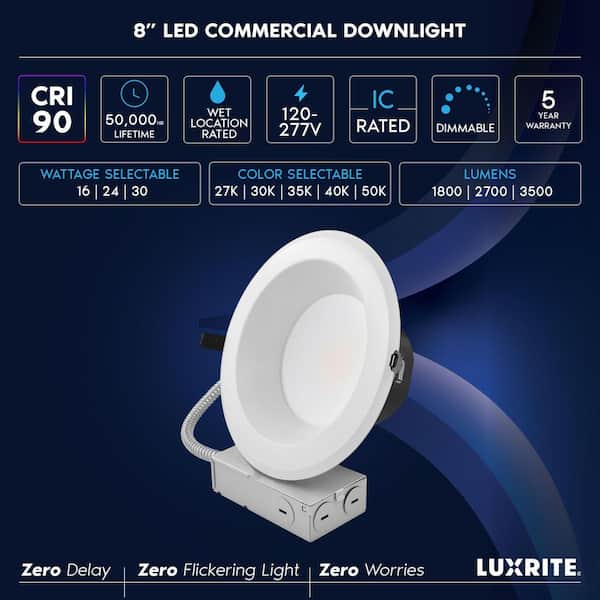 7 in. Adjustable CCT Commercial Recessed Light New Construction IC Rated Dimmable Wet Rated Integrated LED Trim 6 Pack