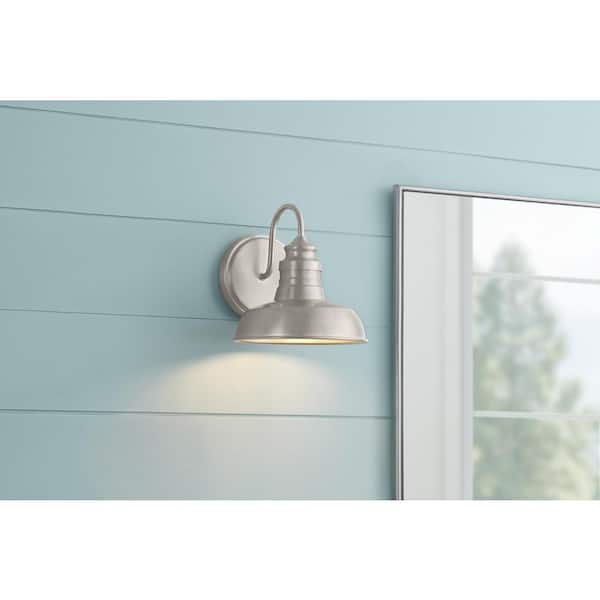 Hampton Bay Elmcroft 7.63 in. 1-Light Brushed Nickel Farmhouse Wall Sconce with Metal Shade