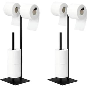 Set of 2 Freestanding T-Shaped Double Bar Toilet Paper Holder with Reserve Holder, Black