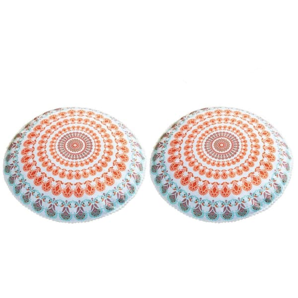 Unbranded Coral Outdoor Throw Meditation Floor Pillow, Round Large Pillows Seating, Bohemian Mandala Circle Cushions, (Set of 2)