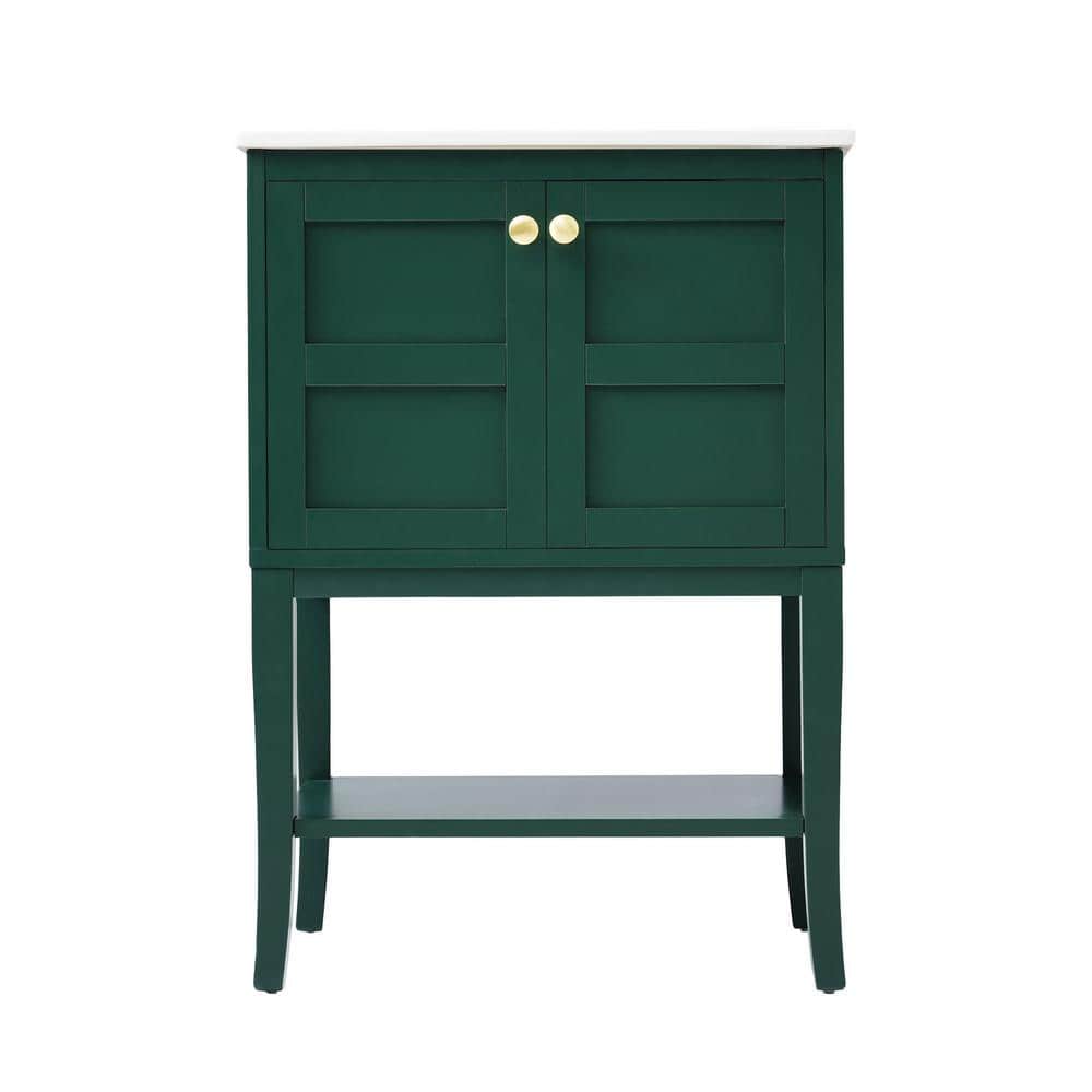 24 in. W x 18 in. D x 34 in. H Single Sink Freestanding Bath Vanity in Green with White Resin Top and Storage Cabinet price history on PriceWatchPro