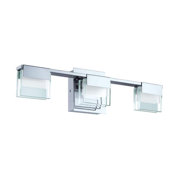 Eglo Vicino 21.25 in. W x 5.07 in. H Chrome Integrated LED Bathroom Vanity Light with Frosted Glass Rectangular Shades
