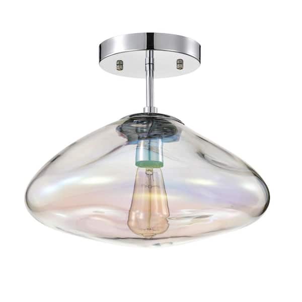 Warehouse of Tiffany Einar 13.8 in. 1-Light Indoor Chrome Finish Semi-Flush Mount Ceiling Light with Light Kit
