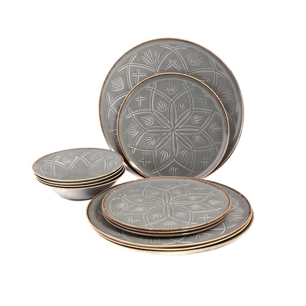 Christina Seasons 12 Piece Dark Grey Porcelain Dinnerware Set (Serving Set for 4)