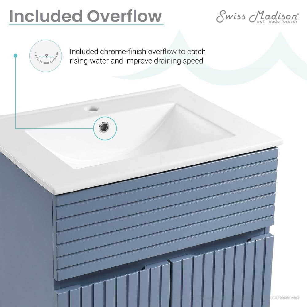 Bernay 24" Blue Freestanding Bathroom Vanity with Ceramic Top