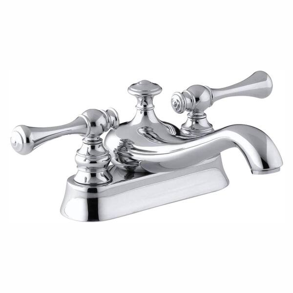 KOHLER Revival 4 in. Centerset 2-Handle Low-Arc Water-Saving Bathroom Faucet in Polished Chrome with Traditional Lever Handle
