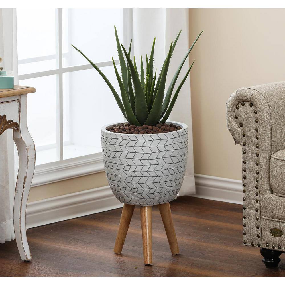 Optical Illusion White Cube 12" Indoor Planter with Wooden Tripod Stand