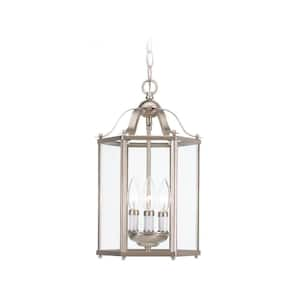 Bretton 9.5 in. W 3-Light Brushed Nickel Semi-Flush Mount Convertible Pendant