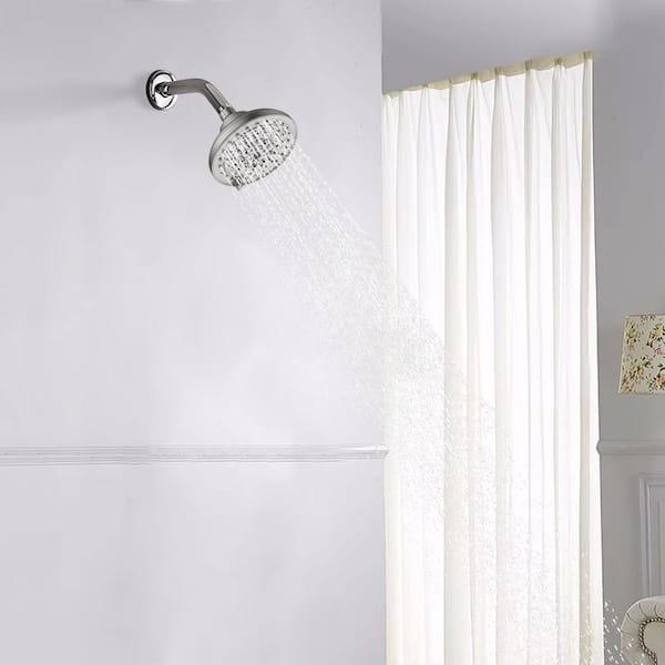 6-Spray Patterns Adjustable 1.5 GPM 5 in. Wall Mount High Pressure Fixed Shower Head in Brushed Nickel