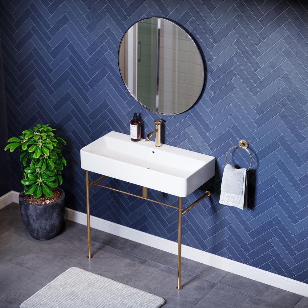 Carre 36 in. Ceramic White Console Sink Basin Gold Legs price history on PriceWatchPro