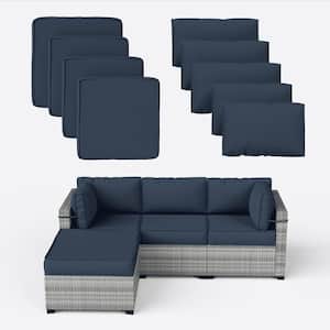 25.6 in. x 25.6 in. x 4 in. (9-Piece) Deep Seating Outdoor Lounge Chair Sectional Cushion Navy Blue