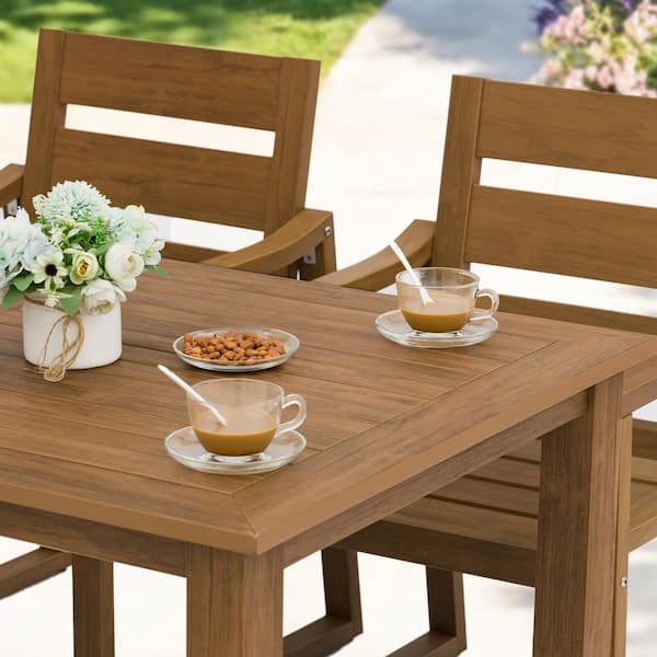 5 Piece Brown Recycled Plastic HDPS Outdoor Dining Set All Weather Indoor Outdoor Patio Table and Chairs with Armrest