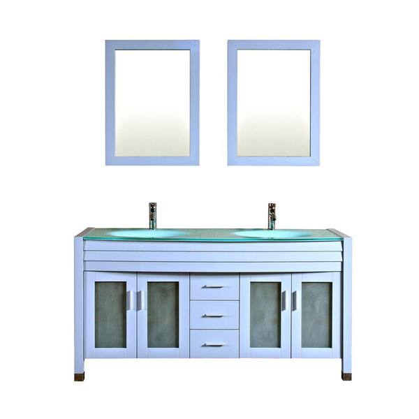 Kokols Amriel 63 in. Double Vanity in Blue Grey with Glass Vanity Top in Aqua and Mirror