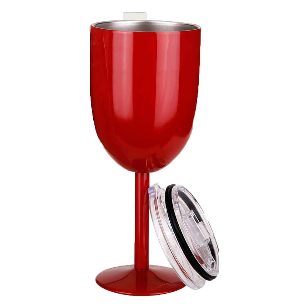 Double Walled 10 oz. Insulated Red Stainless Steel Wine Tumbler with Lid (S