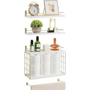 14.7 in. W x 5.8 in. D White and Gold Decorative Wall Shelf, 4 plus 1 Tier