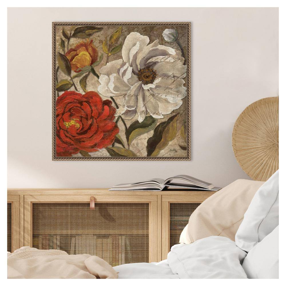 Classic Floral Beaded Framed Canvas Wall Art