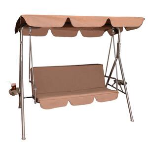 3-Person Metal Outdoor Patio Swing Chair with Coffee Cushions and Canopy