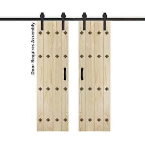 Mid-Century New Style 48 in. x 84 in. Unfinished Solid Wood Double Sliding Barn Door with Hardware Kit
