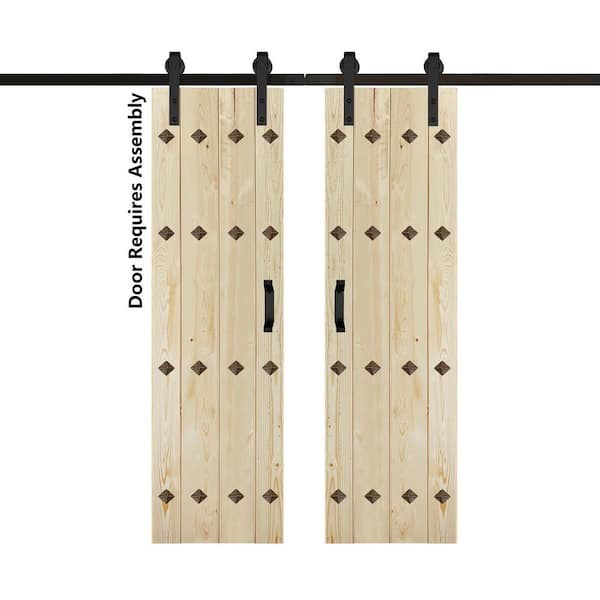 ISLIFE Mid-Century New Style 48 in. x 84 in. Unfinished Solid Wood Double Sliding Barn Door with Hardware Kit
