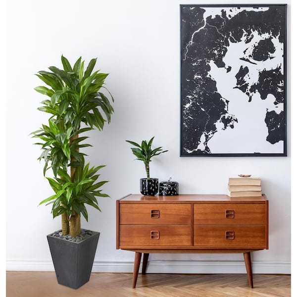 Nearly Natural 4' Dracaena Artificial Plant in Sand Colored Planter (Real Touch)