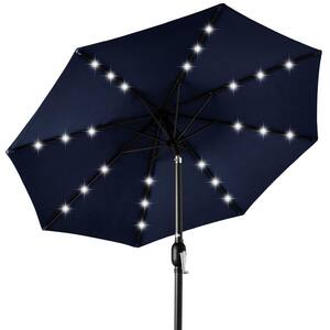 10 ft. Market Solar LED Lighted Tilt Patio Umbrella w/UV-Resistant Fabric in Navy Blue