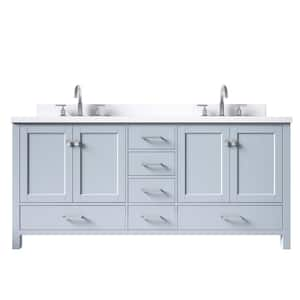 Cambridge 73 in. W x 22 in. D x 36 in. H Bath Vanity in Grey with Pure White Quartz Top