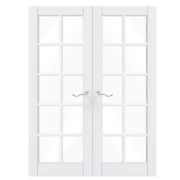 60 in. x 80 in. Composite, MDF, 10-Lite, Clear Glass, Primed, White Interior Door Slab with Silver Curved Doorknob