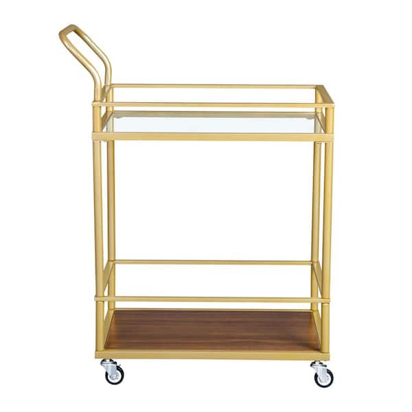 Unbranded Gold Metal Frame Serving Cart with Removable Wheels