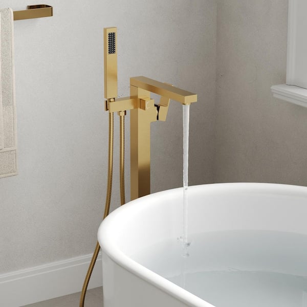 Single-Handle Claw Foot Freestanding Tub Faucet with Hand Shower in Brushed Gold