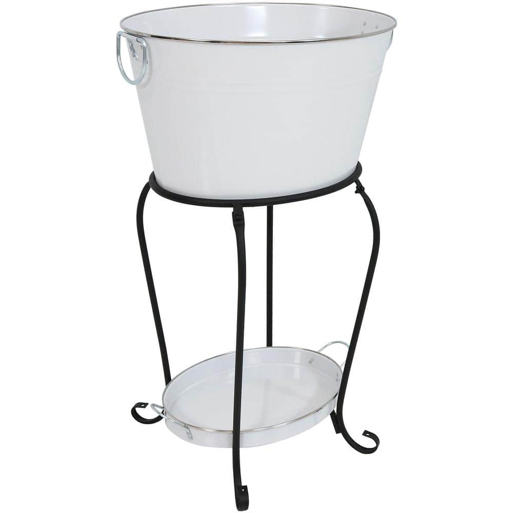 Sunnydaze Decor White Steel Ice Bucket Beverage Holder with Stand and