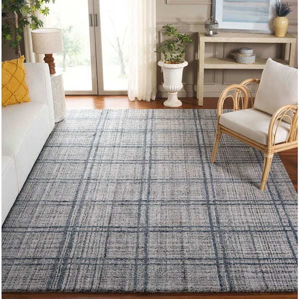 Abstract 9 ft. x 12 ft. Dark Gray Geometric Plaid Area Rug