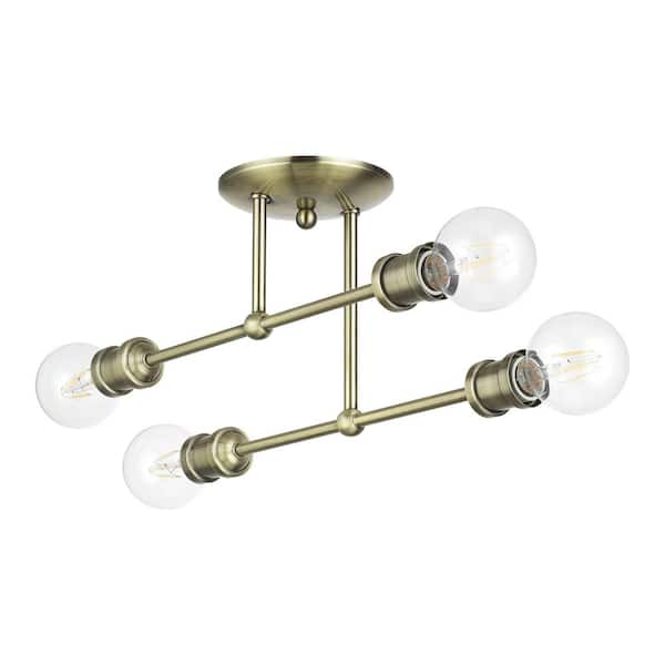 Livex Lighting Delacroix 17 in. 4-Light Antique Brass Semi Flush Mount