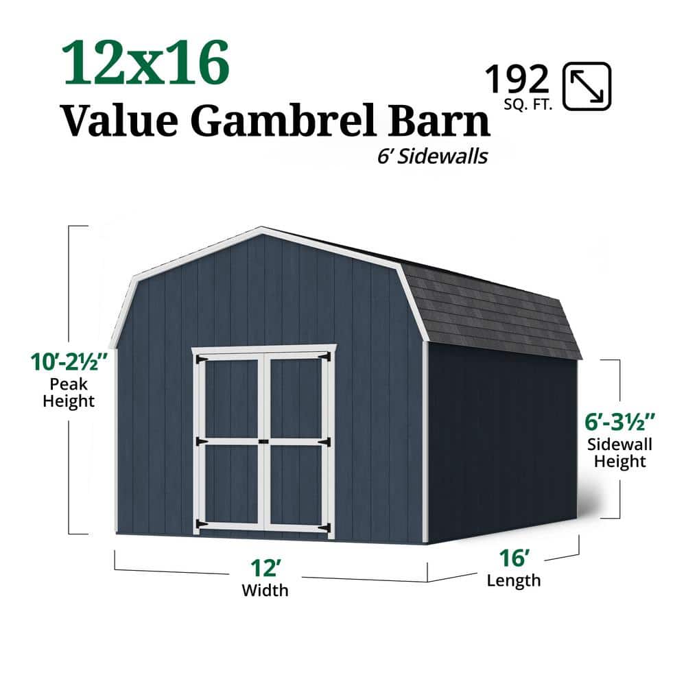12' x 16' Blue Wooden Storage Shed Kit with Shelving