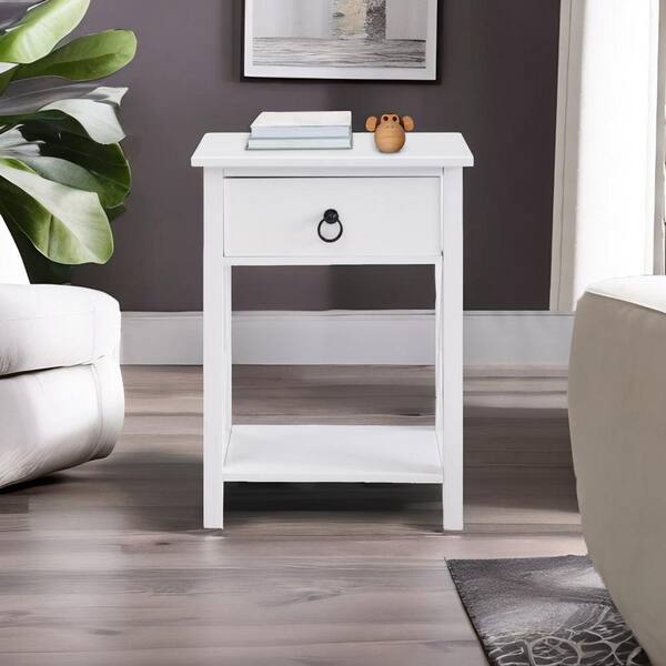 HOMESTOCK White Night Stand Bedside Table with Drawer Wooden HOMESTOCK White Night Stand Bedside Table with Drawer Wooden
