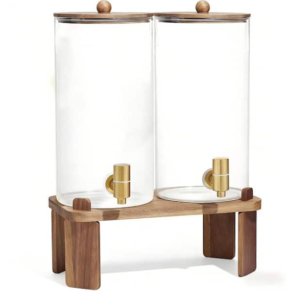 2 Pack Elegant 2 Gal. Clear Glass Beverage Dispenser with Stand Included, Stainless Steel Spigot, Ideal for Lemonade