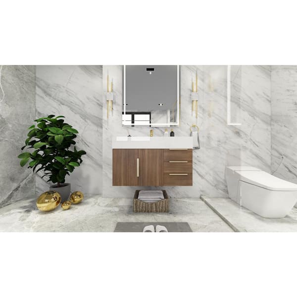 BV Better Vanity Bethany 36 in. W x 20 in. D x 22 in. H Single Sink Floating Bath Vanity in Rosewood with White Acrylic Top