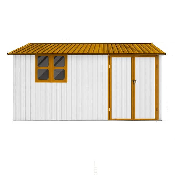 Siavonce 10 ft. W x 12 ft. D Metal Garden Sheds Outdoor Storage Sheds with Window, Yellow and White (120 sq. ft. )