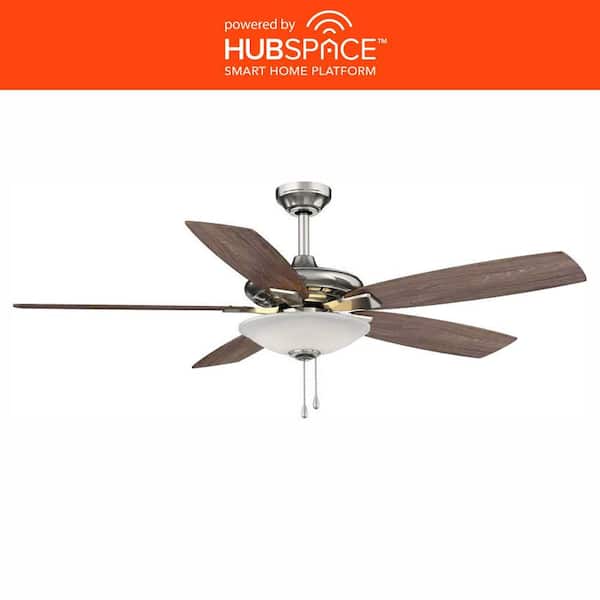 Hampton Bay Menage 52 in. LED Indoor Brushed Nickel Smart Hubspace Ceiling Fan with Light and Remote