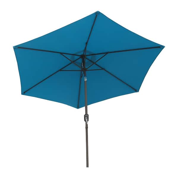 Siavonce Hexagonal 9 ft. 6 Ribs Outdoor Market Umbrella in Lake Blue With Tilt for Garden, Picnic, Beach