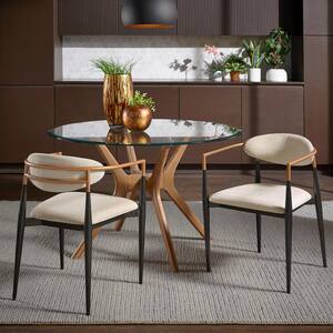 Beige Mid-Century Modern Dining Chair with 2-Tone Copper and Black Finish (Set of 2)