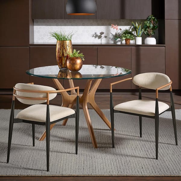 Beige Mid-Century Modern Dining Chair with 2-Tone Copper and Black Finish (Set of 2)